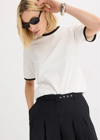 Bluză cu mâneci scurte cu margine din dantelă • ecru/negru • magazin bonprix