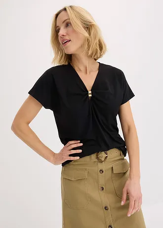 Tričko s ozdobným kroužkem • černá • bonprix obchod