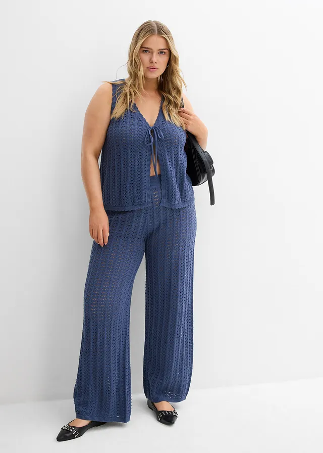 Gilet sans manches en maille ajourée, Couleur: indigo