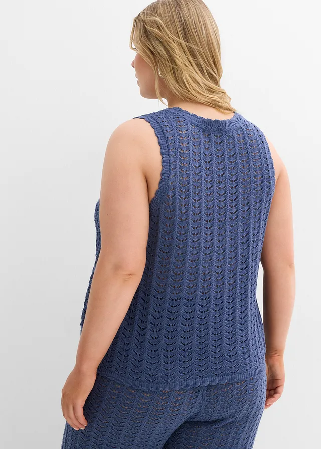 Gilet sans manches en maille ajourée, Couleur: indigo