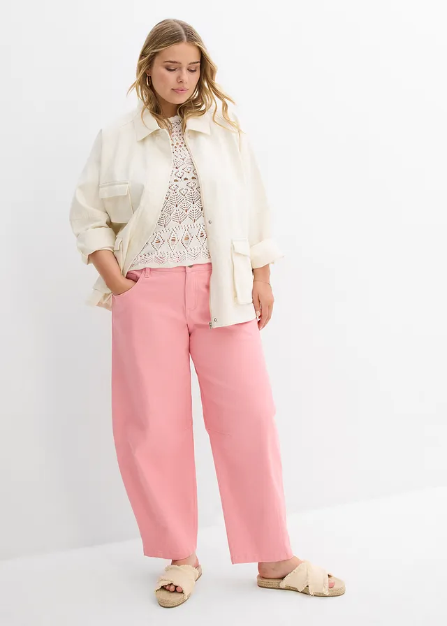 Pantalon en twill de coton extensible, Couleur: rose pâle