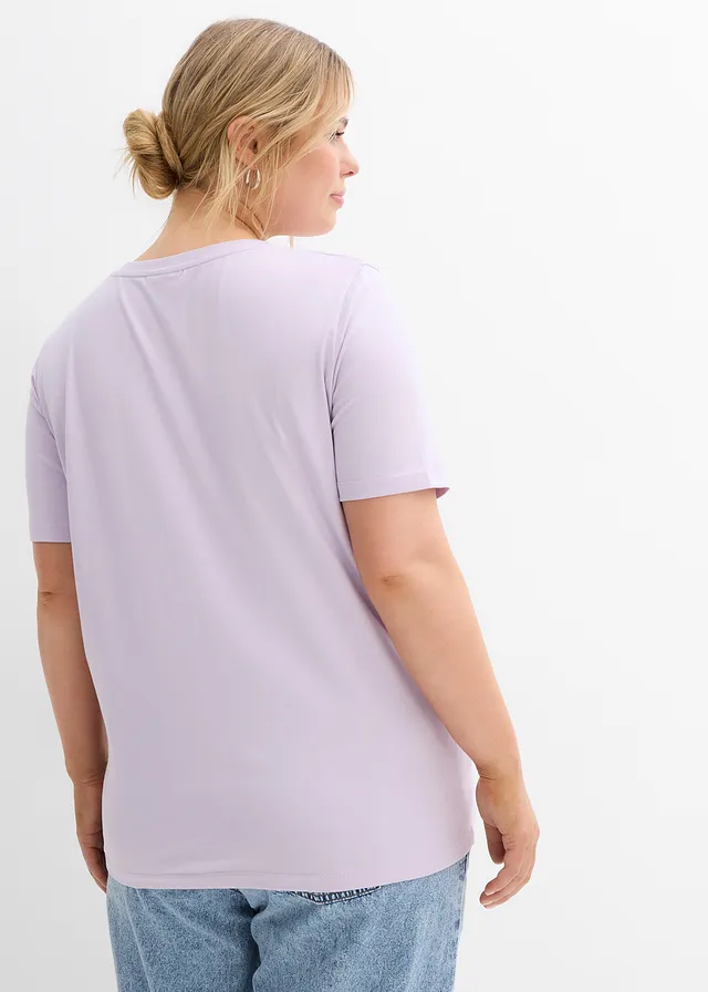 2-in-1 zwangerschaps- en voedingsshirt van biologisch katoen, Kleur: zacht lila met print