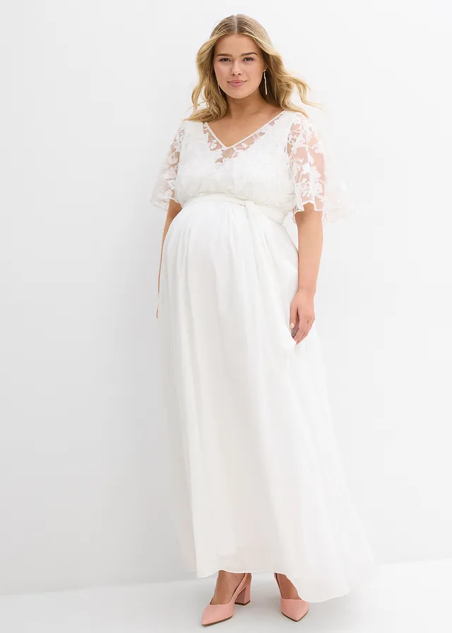 Robe de mariée 2en1 pour femme enceinte avec fonction allaitement discrète, Couleur: écru