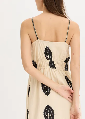 Mintás lenvászon maxi ruha könnyű lenvászon-keverékből • homokszínű/fekete • bonprix áruház