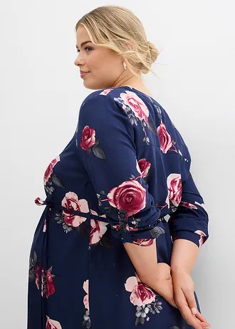 Lange zwangerschapsblouse / voedingsblouse, Kleur: donkerblauw gebloemd