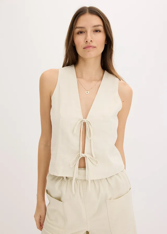Gilet met strikken, Kleur: ecru