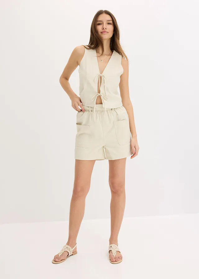 Gilet sans manches à nouettes, Couleur: naturel