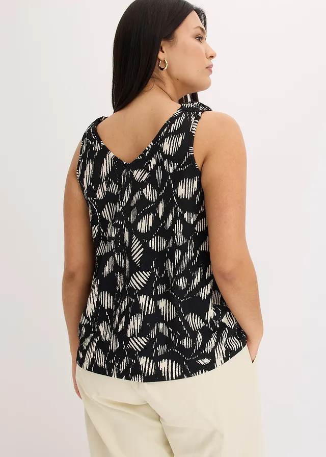 Gedessineerde top van gestructureerde jersey, Kleur: zwart-wit gebloemd