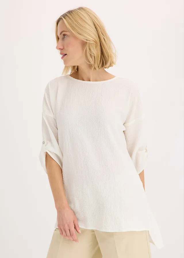 Blouse texturée avec bande de dentelle, Couleur: écru
