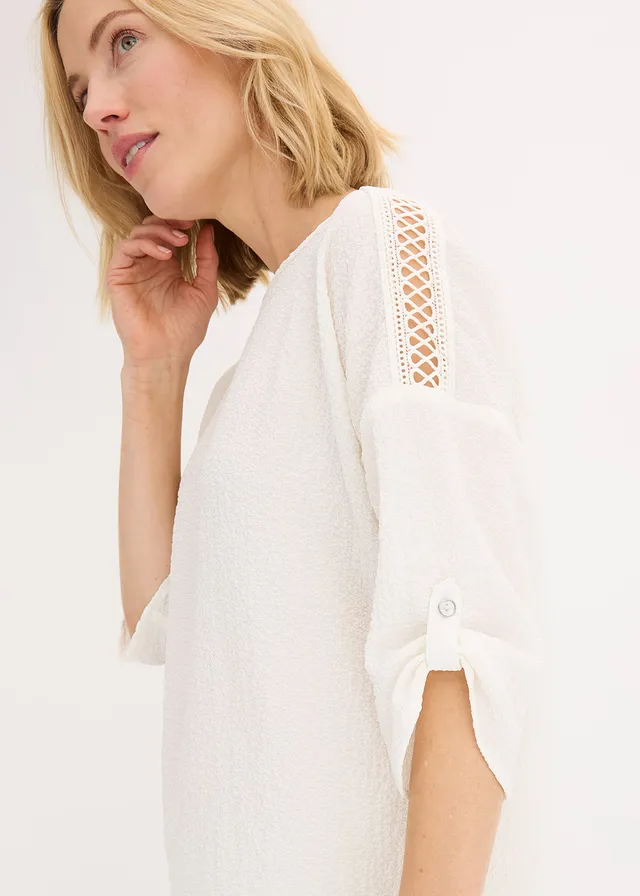 Tuniek met structuur en kanten band • wolwit • product-page.page-title-suffix