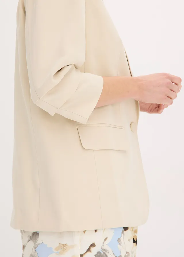Casual blazer van viscose met 3/4 mouwen • lichtsand • product-page.page-title-suffix