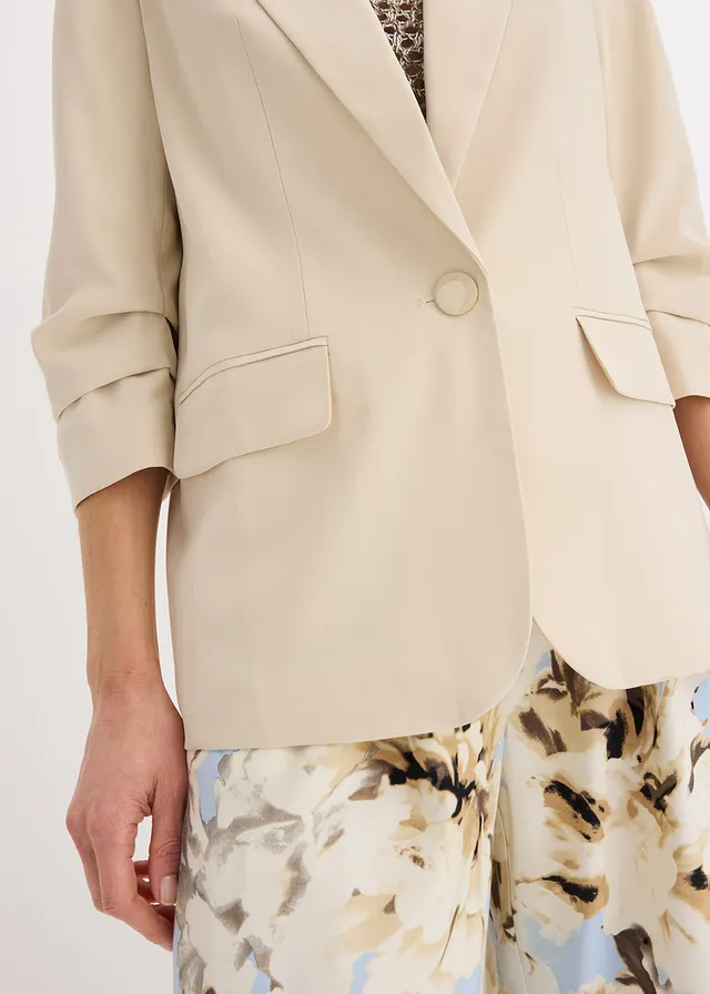 Casual blazer van viscose met 3/4 mouwen • lichtsand • product-page.page-title-suffix