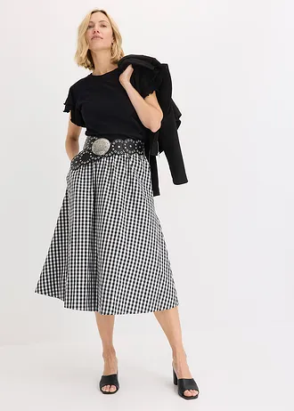 Midi rok van puur katoen, Kleur: zwart-wolwit geruit