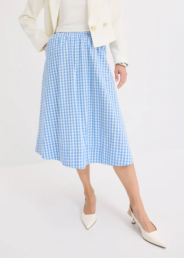 Midi rok van puur katoen • middenblauw-wolwit geruit • product-page.page-title-suffix