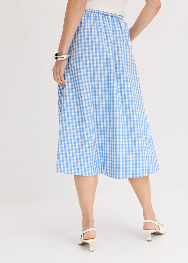Midi rok van puur katoen • middenblauw-wolwit geruit • product-page.page-title-suffix