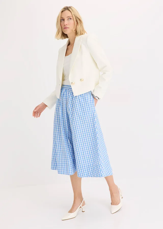 Jupe midi 100% coton • bleu moyen/écru carreaux • product-page.page-title-suffix