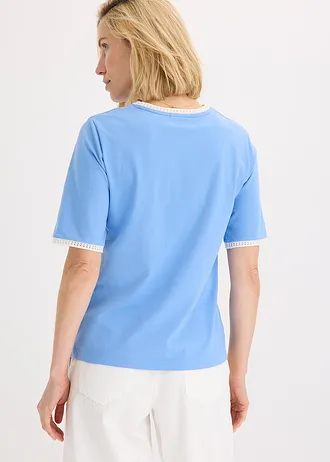 Shirt met kanten rand, Kleur: middenblauw/wolwit