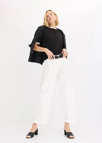 Bluză cu mâneci scurte cu margine din dantelă • negru/ecru • magazin bonprix