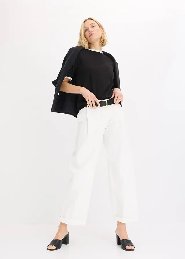 Bluză cu margine din dantelă • negru/ecru • magazin bonprix