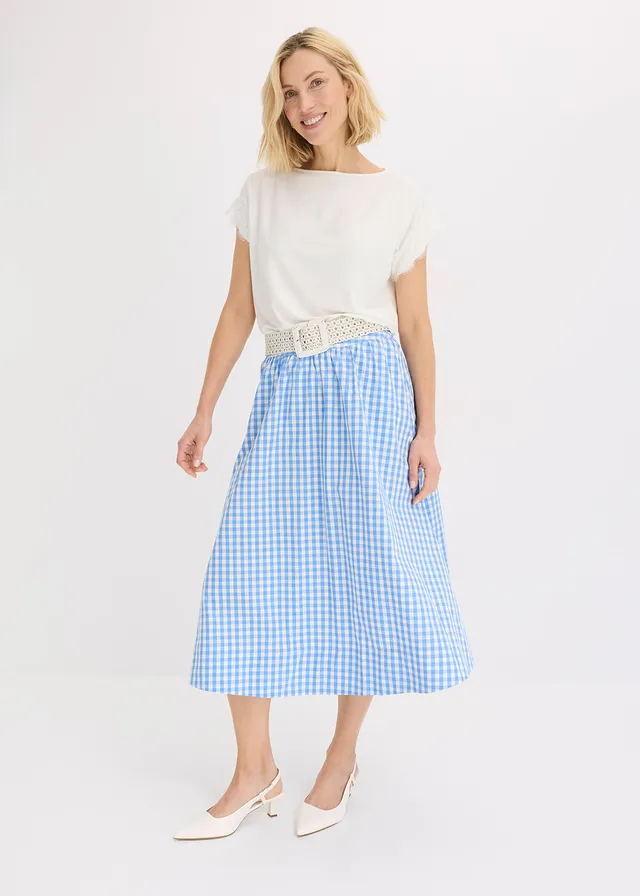 T-shirt en viscose avec dentelle, Couleur: écru