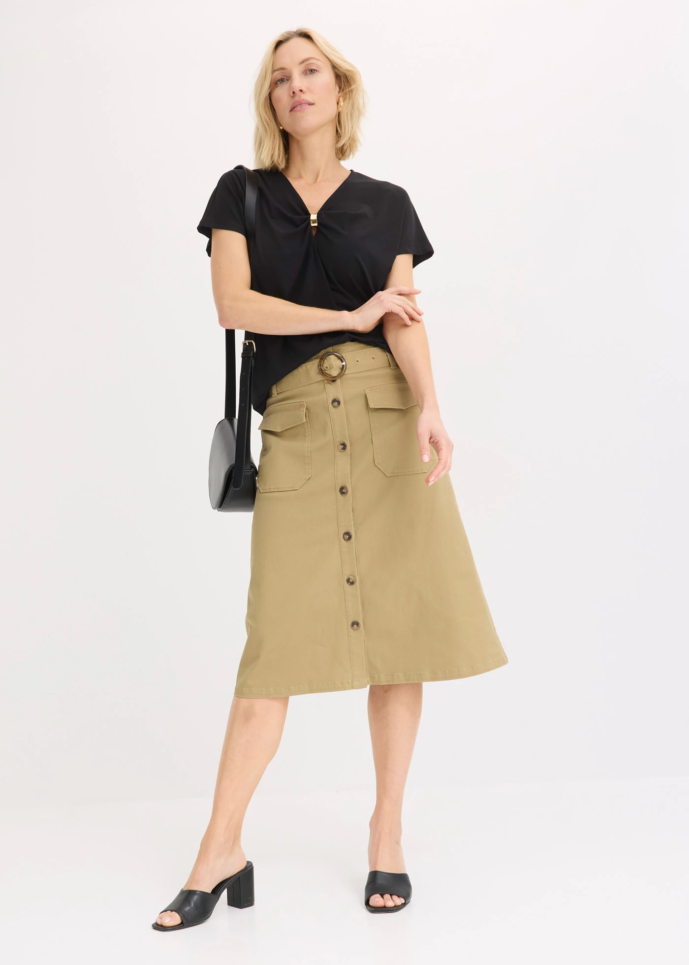 Tričko s ozdobným kroužkem • černá • bonprix obchod