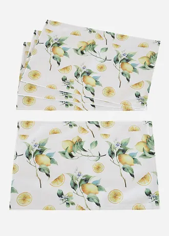 Placemats (set van 4) met citroenprint, Kleur: wit-geel