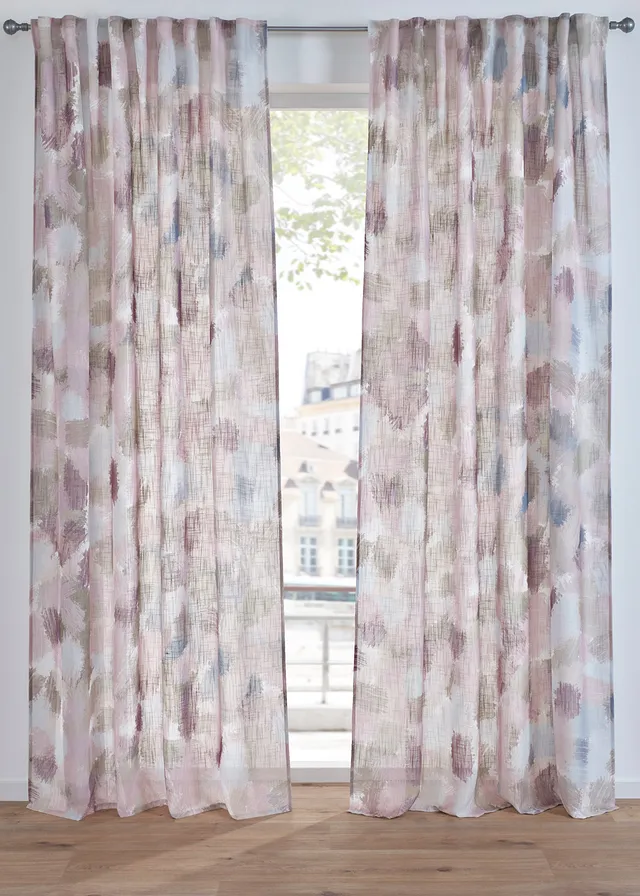 Gordijn van gerecycled polyester met print (1 stuk) • crème-sand • bonprix online shop