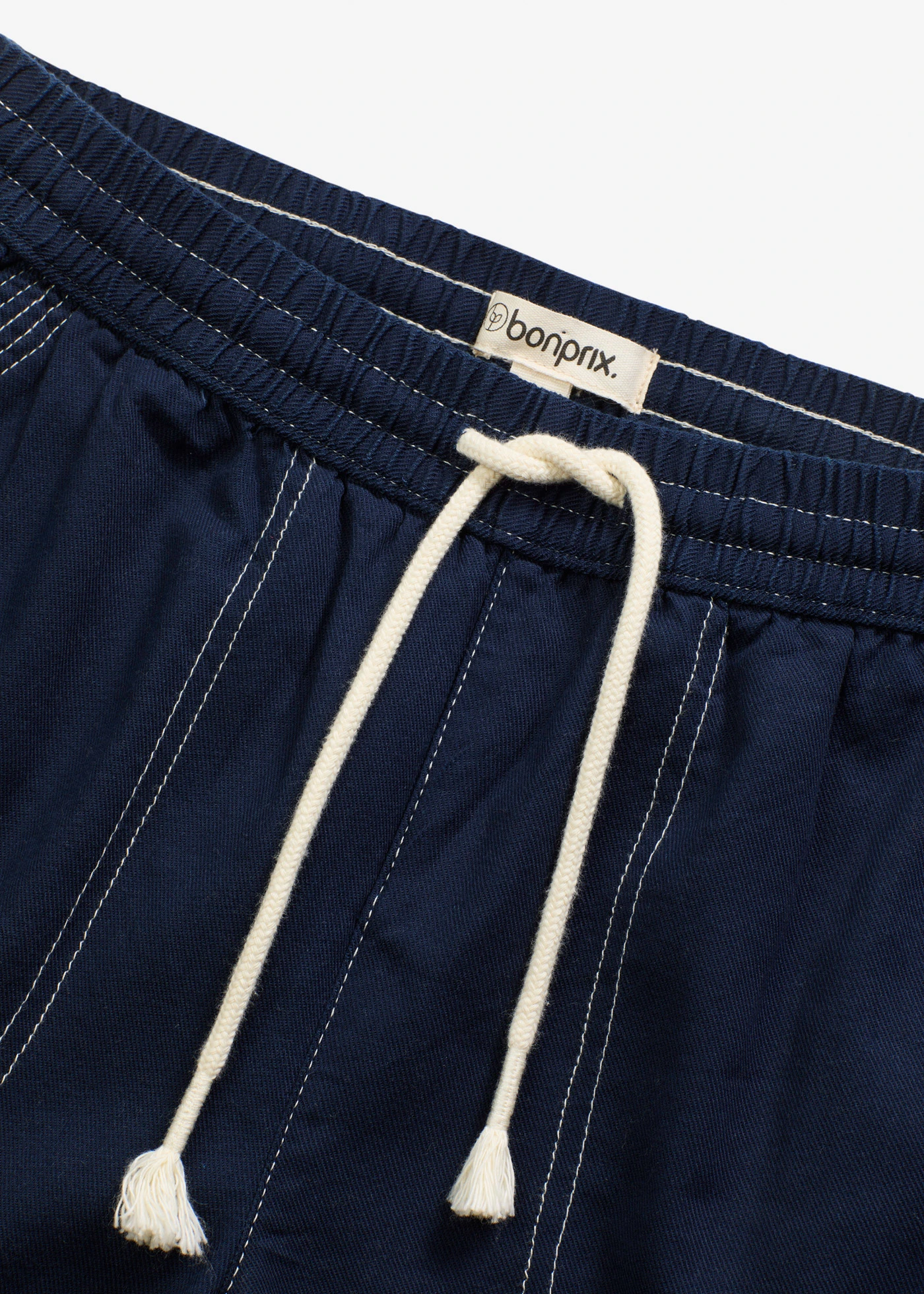 Lichte twill broek met een koord en naden in een contrastkleur • donkerblauw-ecru • bonprix online shop