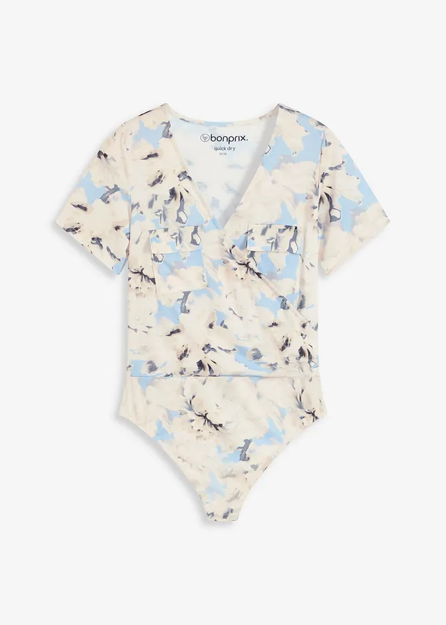 Body à fronces, Couleur: bleu poudré/beige naturel floral