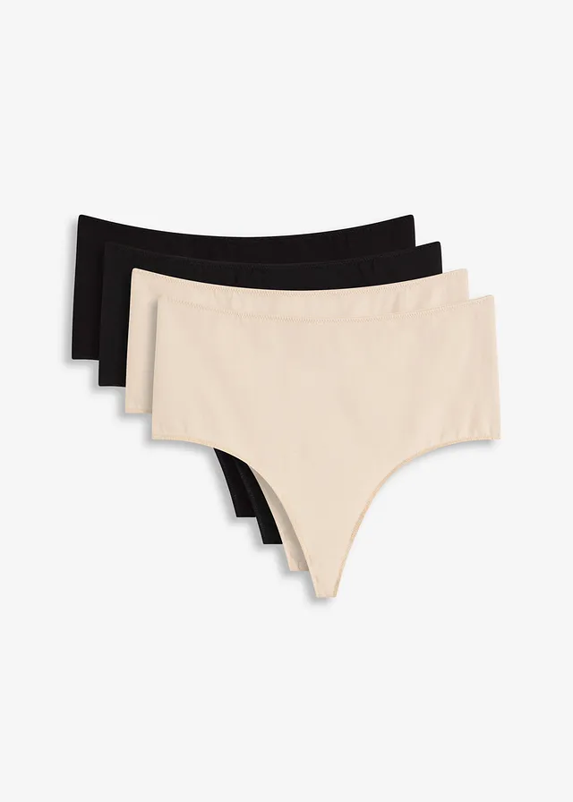 Maxi string high waist (set van 4), Kleur: zwart+sandbeige