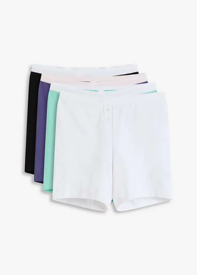 Lot de 4 boxers femme coton mi-longs, Couleur: bleu violet + blanc + noir + bleu menthol
