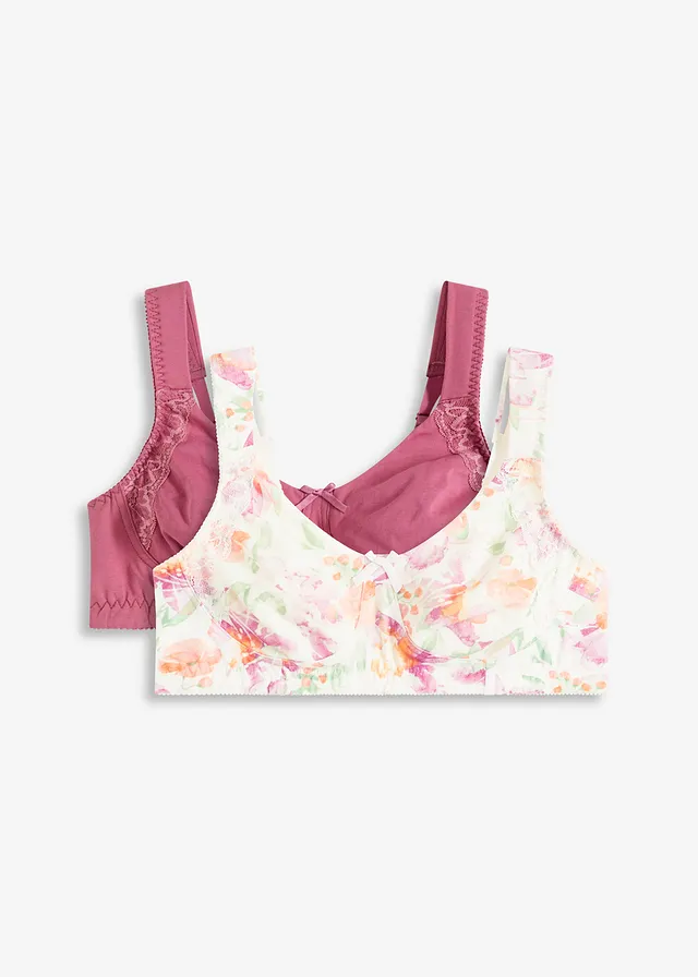Minimizer bh zonder beugels met biologisch katoen (set van 2) • wolwit gebloemd + bessensorbet • bonprix online shop