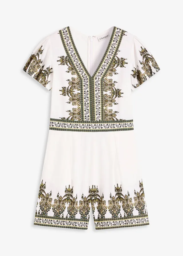 Overal s podílem lnu • přírodní bílo-olivová s kašmírovým vzorem • bonprix obchod