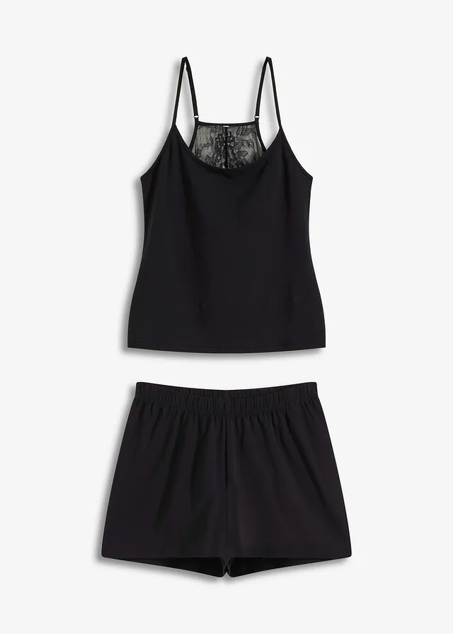 Pyjashort avec dos en dentelle • noir • Boutique bonprix