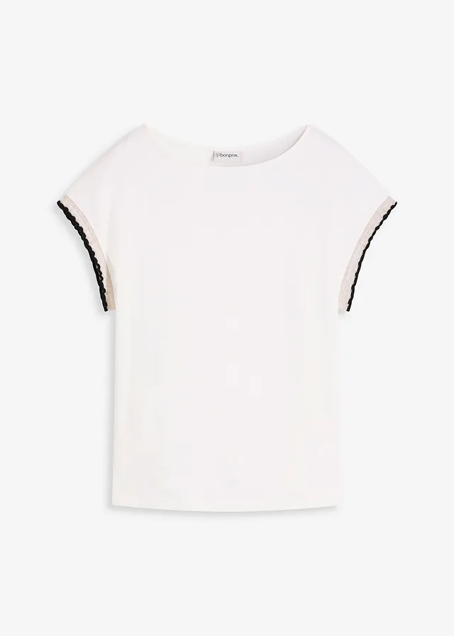 Shirt met versiering van puur katoen • wolwit • bonprix online shop