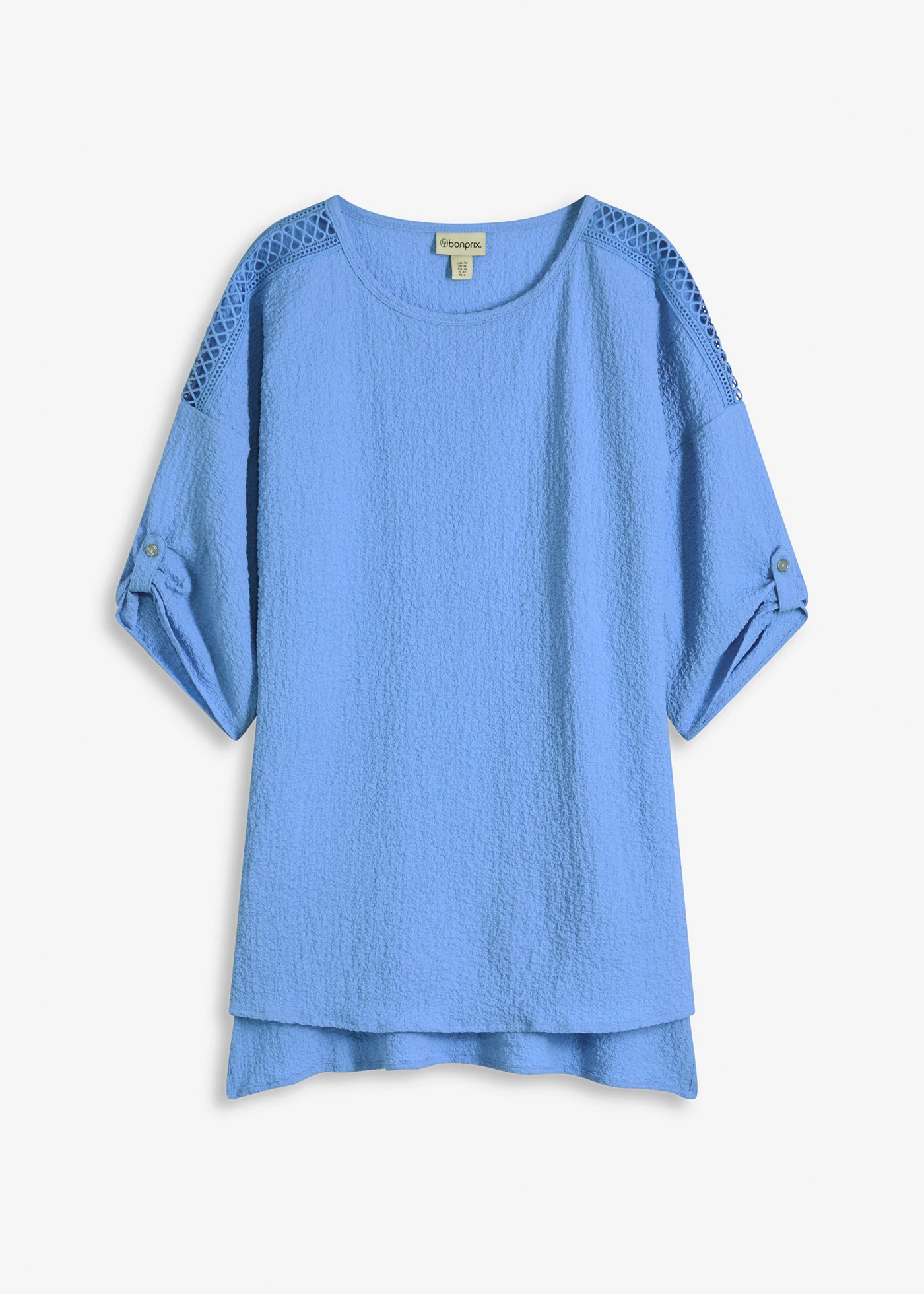 Halenka se strukturou a krajkovým pásem • středně modrá • bonprix obchod