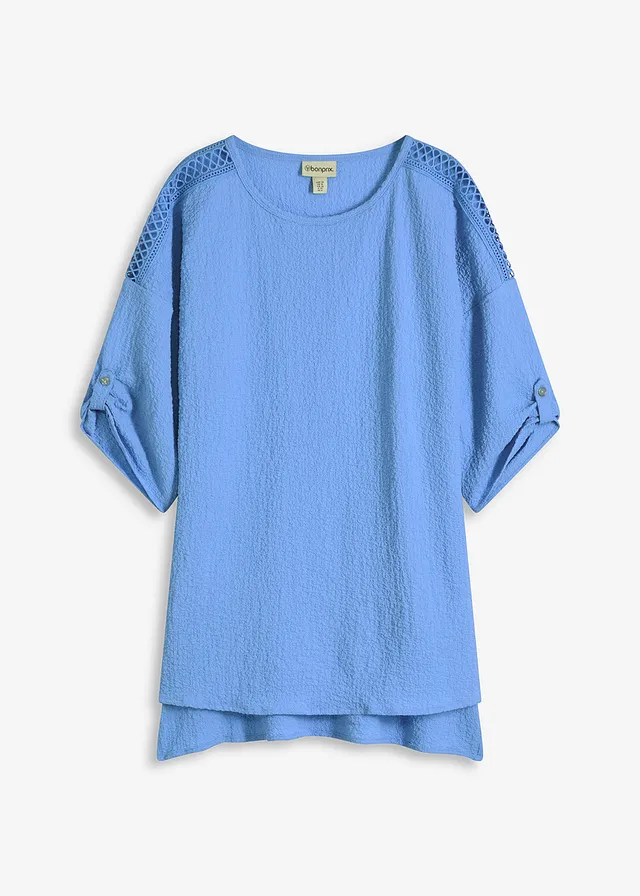 Tuniek met structuur en kanten band, Kleur: middenblauw