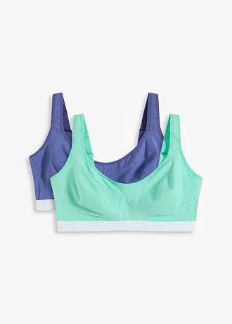 T-shirt bh zonder beugels (set van 2) met biologisch katoen • mentholblauw/donker pacific • bonprix online shop