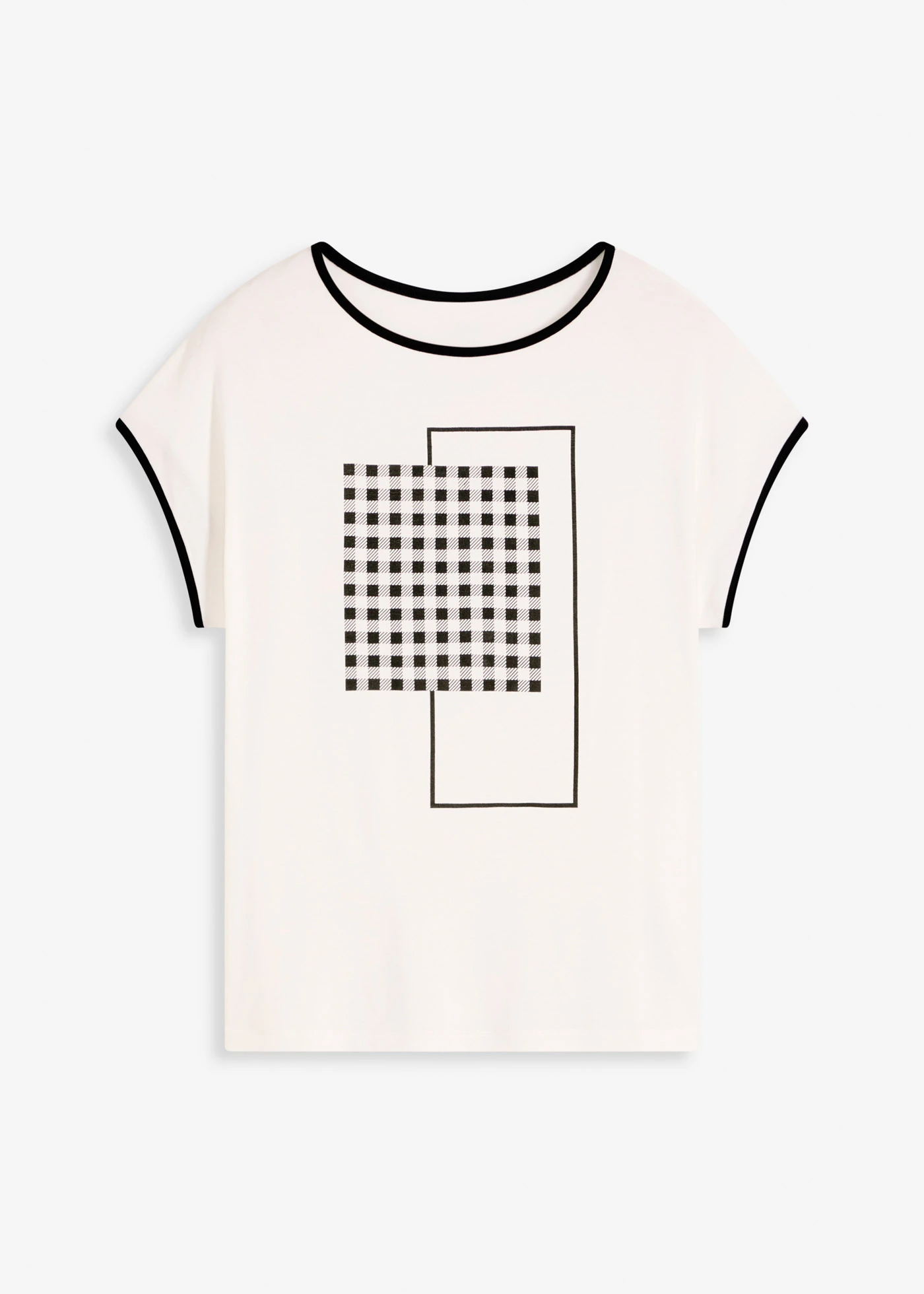 T-shirt z kontrastową lamówką • czarny + biel wełny z nadrukiem • sklep bonprix