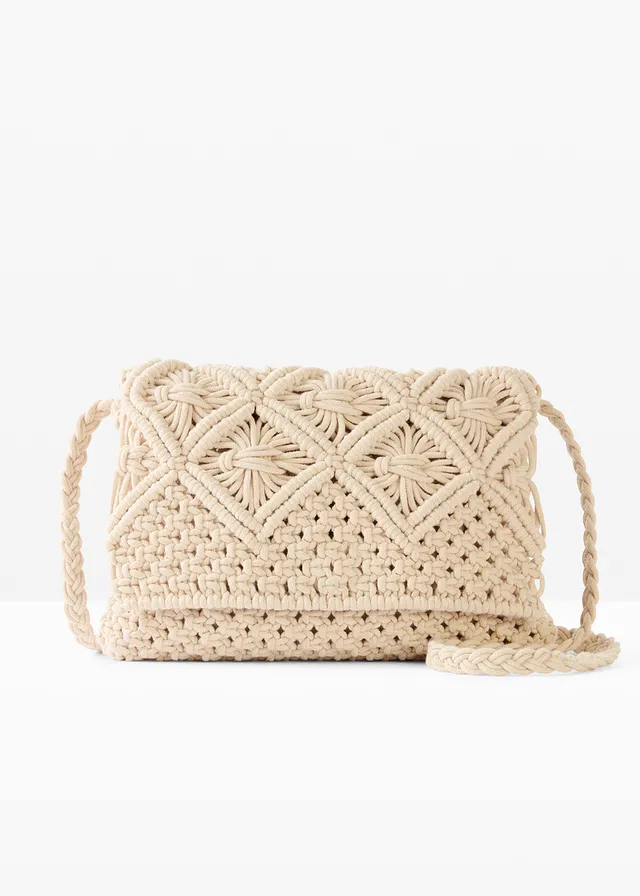 Macramé schoudertas, Kleur: ecru