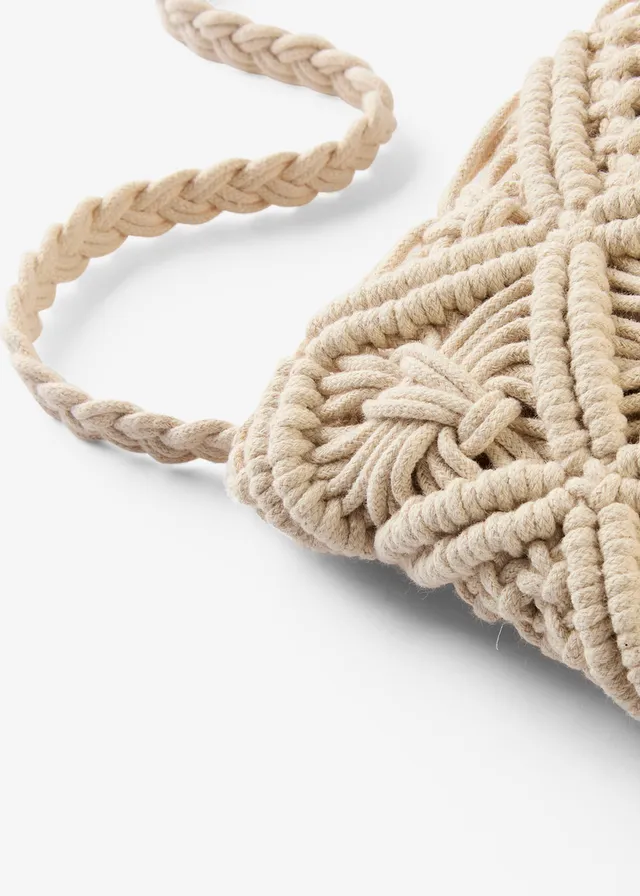 Geantă de umăr din macrame, culoare: bej natur