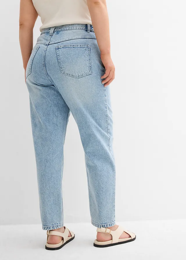 High waist mom jeans, cropped, Kleur: ijsblauw denim used