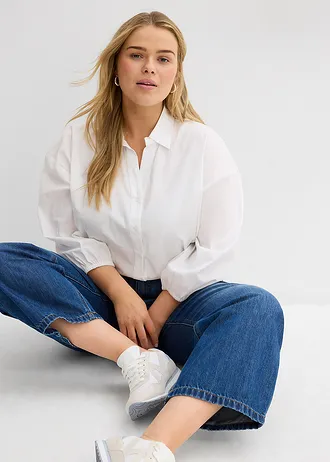 Baggy džíny Mid Waist Super Soft, zkrácené • modrá stone used plus size • bonprix obchod