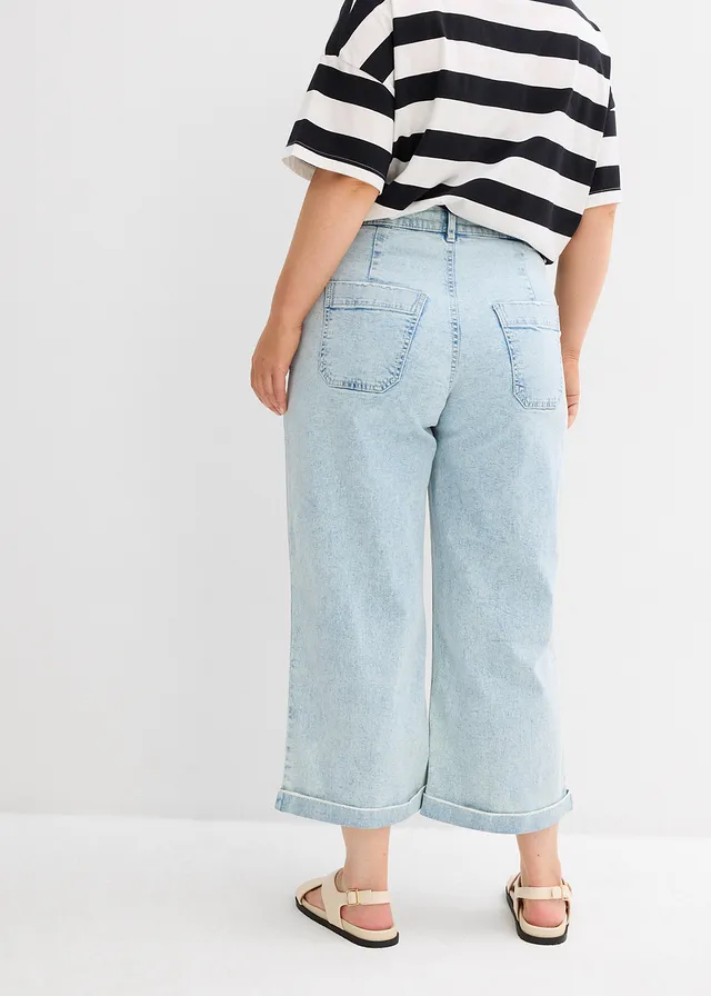 Wide Leg Jeans High Waist, cropped, Kleur: ijsblauw denim used