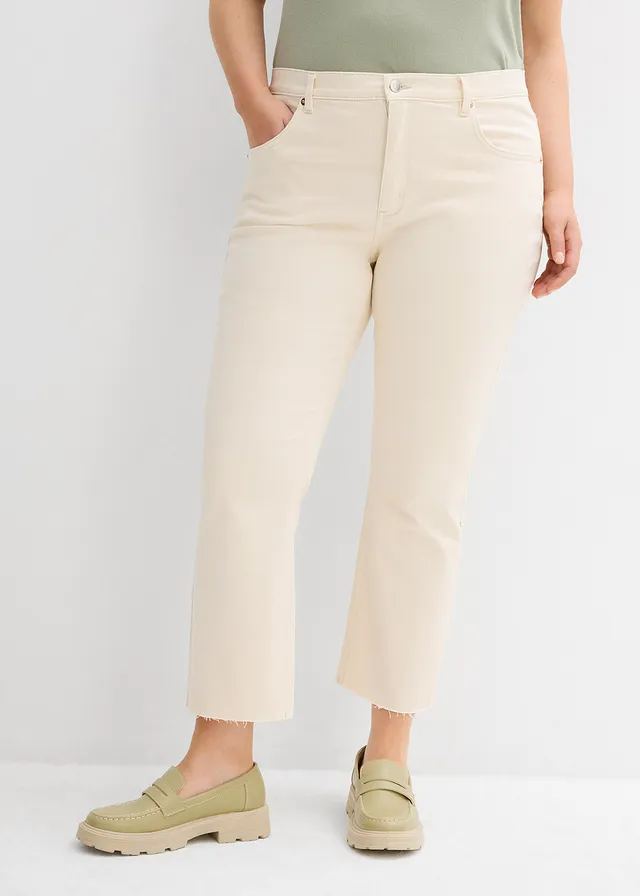 Bootcut jeans high waist, cropped, Kleur: ecru denim