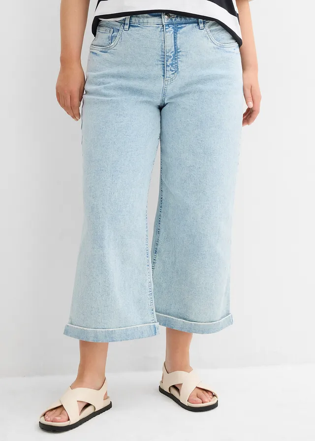 Wide Leg Jeans High Waist, cropped, Kleur: ijsblauw denim used