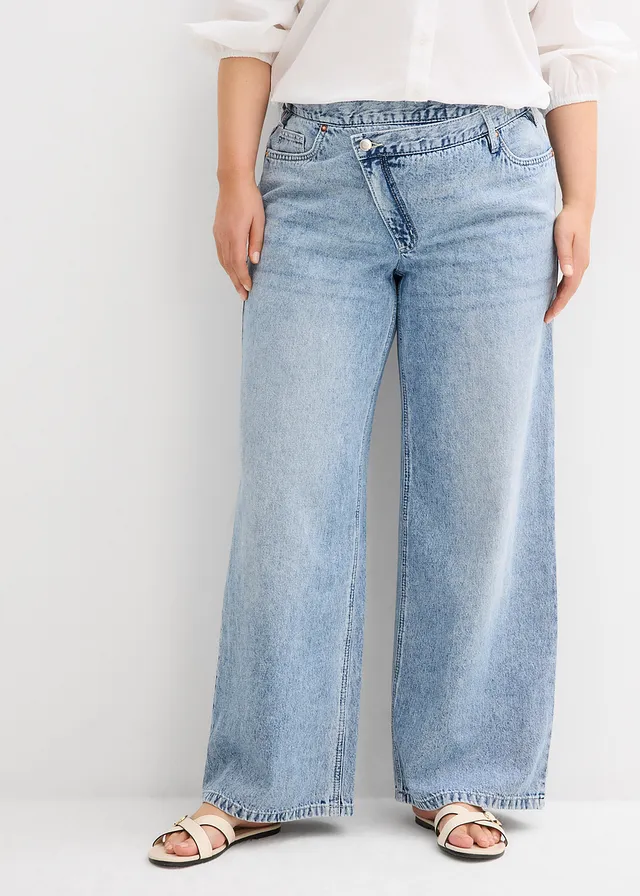 Wide leg jeans, mid waist, low stretch, Kleur: ijsblauw denim used