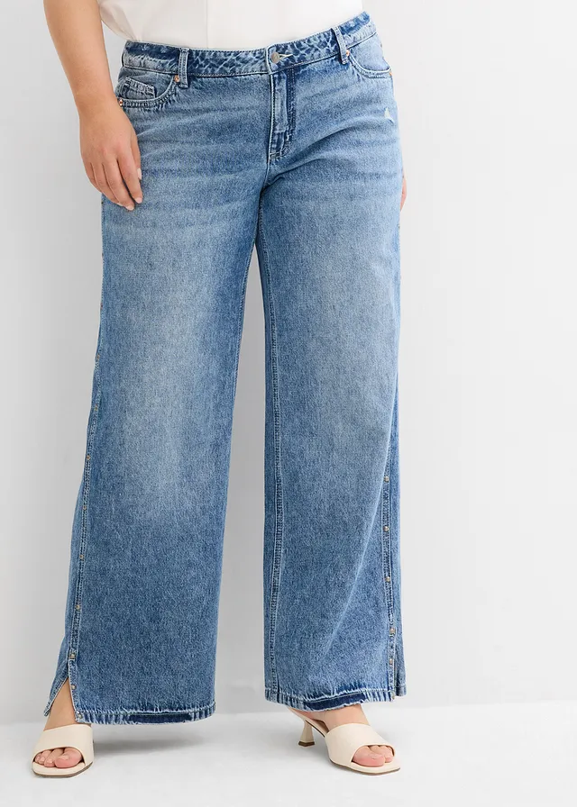 Jean droit et ample, taille mi-haute, peu extensible, Couleur: bleu stone used
