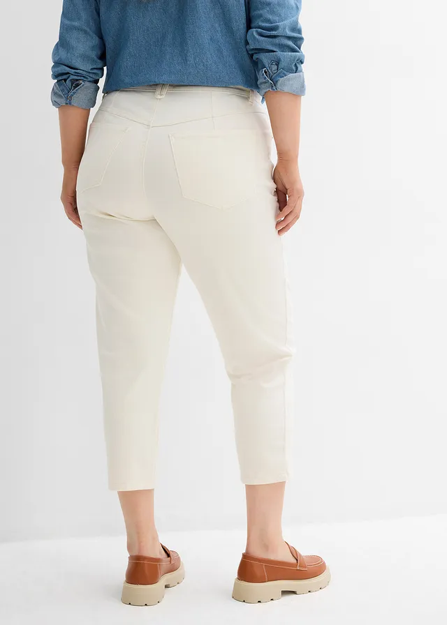 Jean mom taille haute, cropped, peu extensible, Couleur: écru