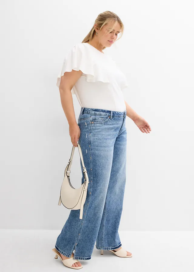 Jean droit et ample, taille mi-haute, peu extensible, Couleur: bleu stone used